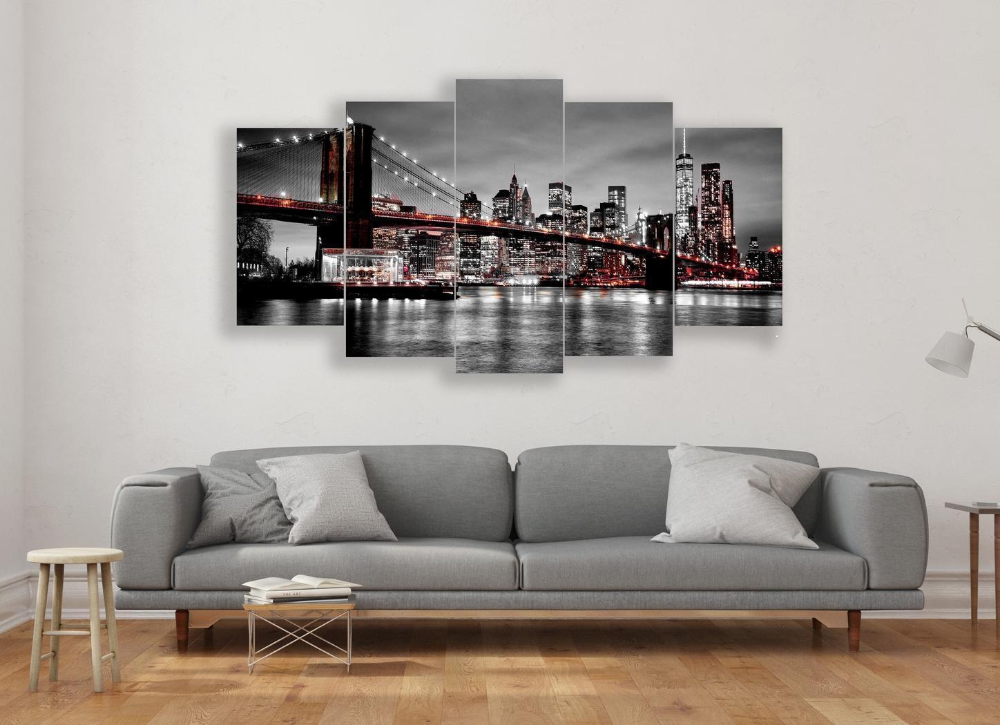 גשר ברוקלין שחור לבן אדום – תמונות מחולקות על קנבס